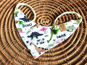 Hundehalstuch zum Binden mit Dinos und weißen Bändern