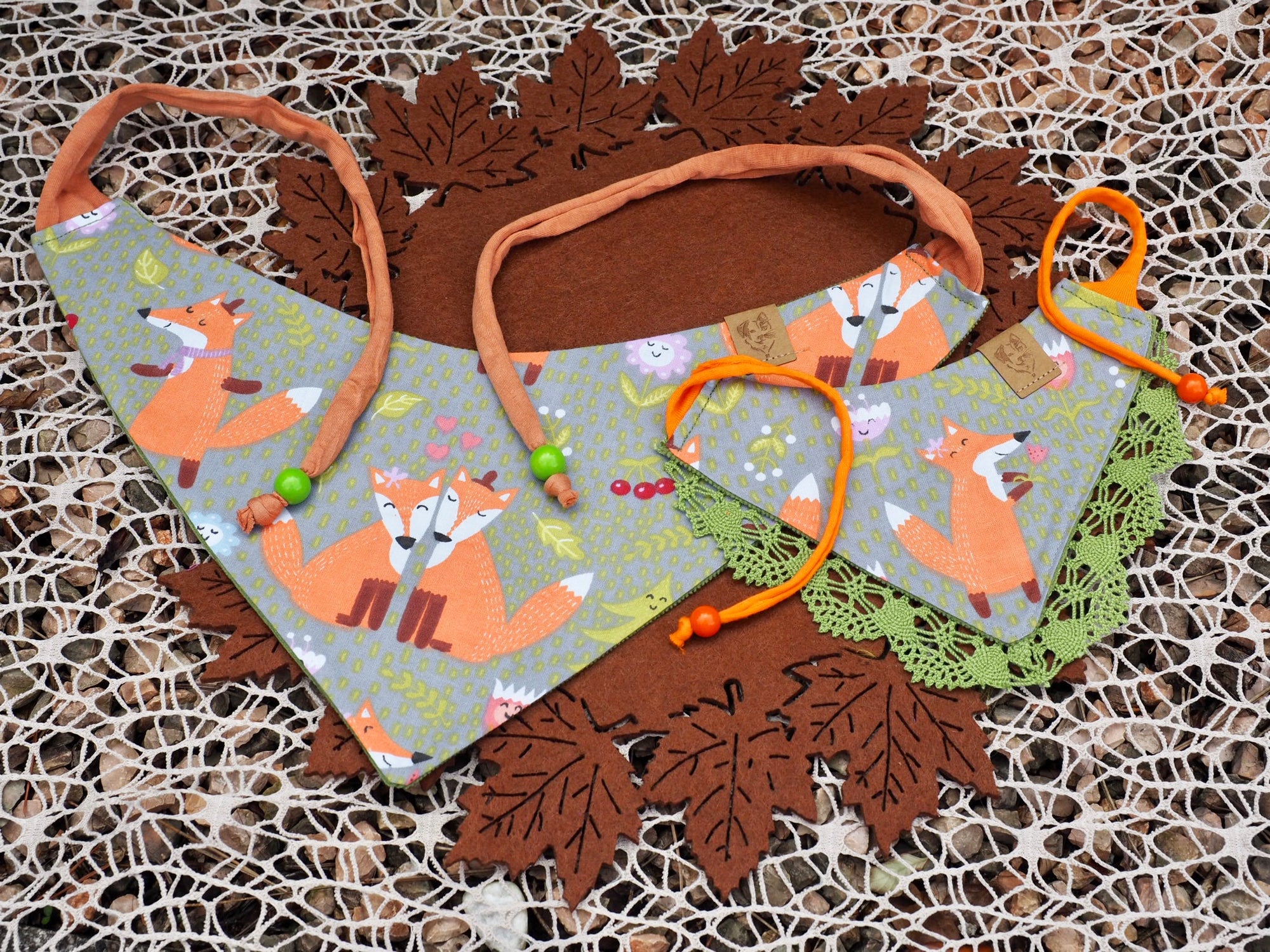 Herbst Fuchs grün orange Hundehalstuch Hunde Halstuch Hundebandana Hundemode Katzenmode Katzenaccessoires umweltfreundlich individuell handgemacht personalisiert