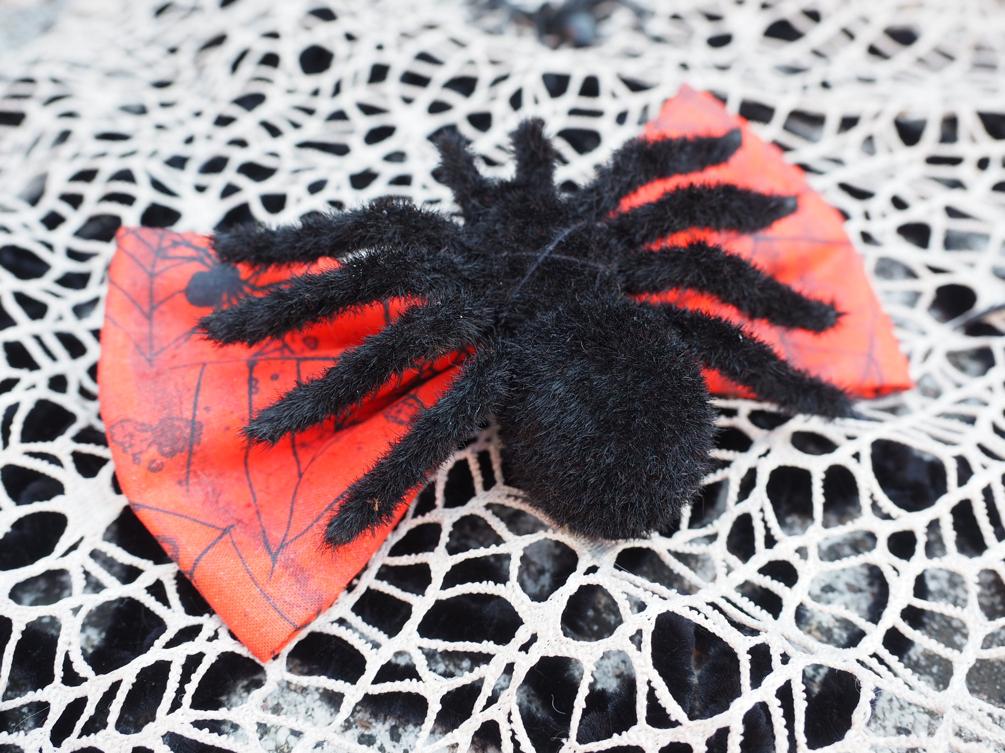 Halloween Spinne schwarz rot Schleife Hundeschleife Katzenschleife handgemacht Katzenmode Katzenaccessoires Hundemode Hundeaccessoires individuell umweltfreundlich