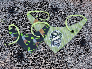 Halloween Zombie schwarz gelb Hundehalstuch Hunde Halstuch Hundebandana Hundemode Katzenmode Katzenaccessoires umweltfreundlich individuell handgemacht personalisiert